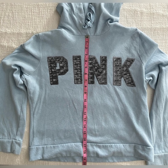 Y2K Victoria’s Secret Baby Blue Sequin PINK Hoodie Women’s Medium - Picture 5 of 9